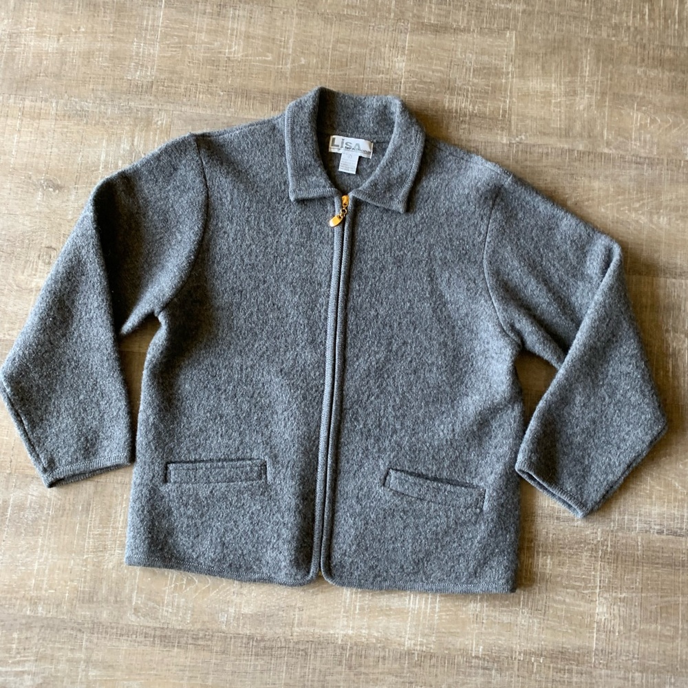 Vtg women’s 100% Boiled Wool Cardigan Large Zip Up Pockets Gray LUXURY EXCELLENT - Picture 4 of 7